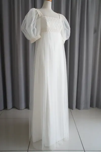 7枚目 Italian georgette,tulle & cotton lace empire dress