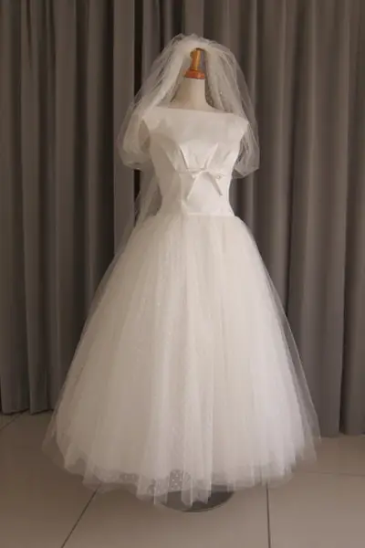 17枚目 Cotton satin & tulle lace midi dress