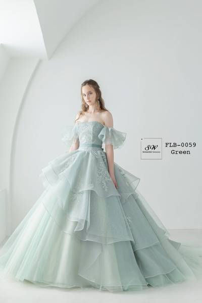 ドレスレンタル 緑 シフォンドレス グリーン系 結婚式のお呼ばれドレス パーティードレスのレンタルならClassy