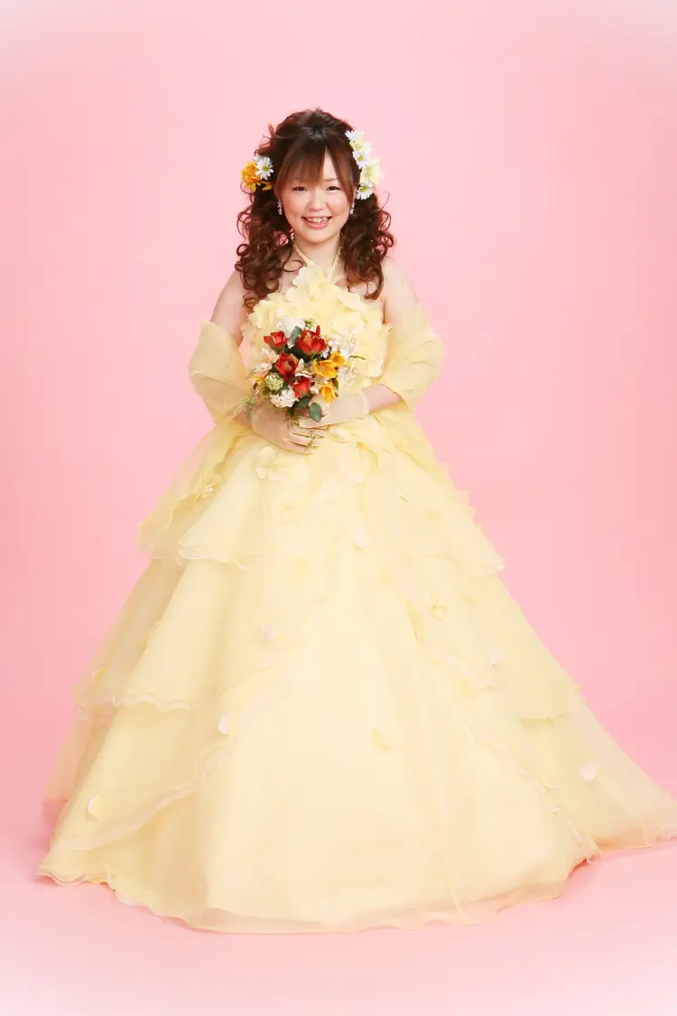 イエロー　カラードレス　フラワー　ウェディングドレス　結婚式 TIGLILY】ウェディングドレス＿カラードレス＿花ドレス（c116y）
