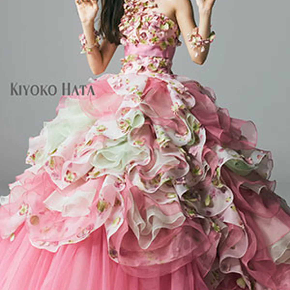 KIYOKO HATA 7T ピンク フラワーモチーフ ストラップレスドレス KIYOKO HATA 7T ピンク フラワーモチーフ ストラップレスドレス