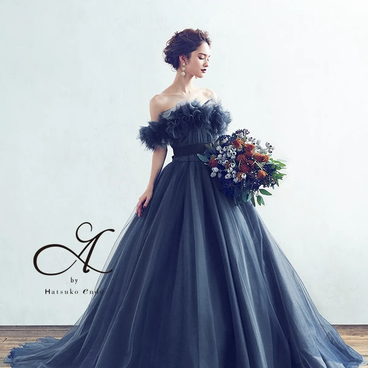 カラードレス　ネイビー　ハツコエンドウJILL風　パニエ付き ハツコエンドウ JILL風 ネイビーカラードレス【パニエ付】