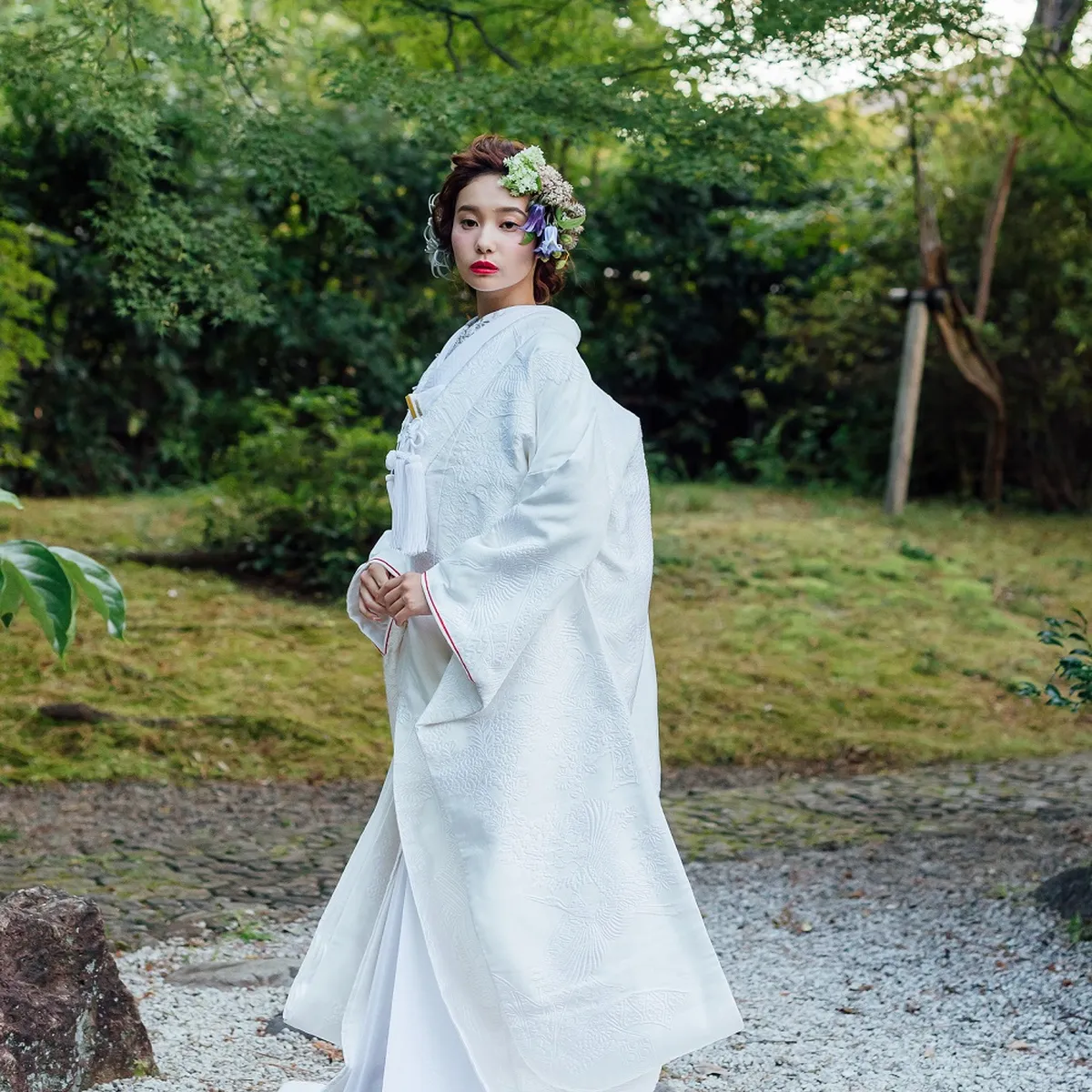 熨斗 草花 鶴 ふち赤 | ウェディングドレス