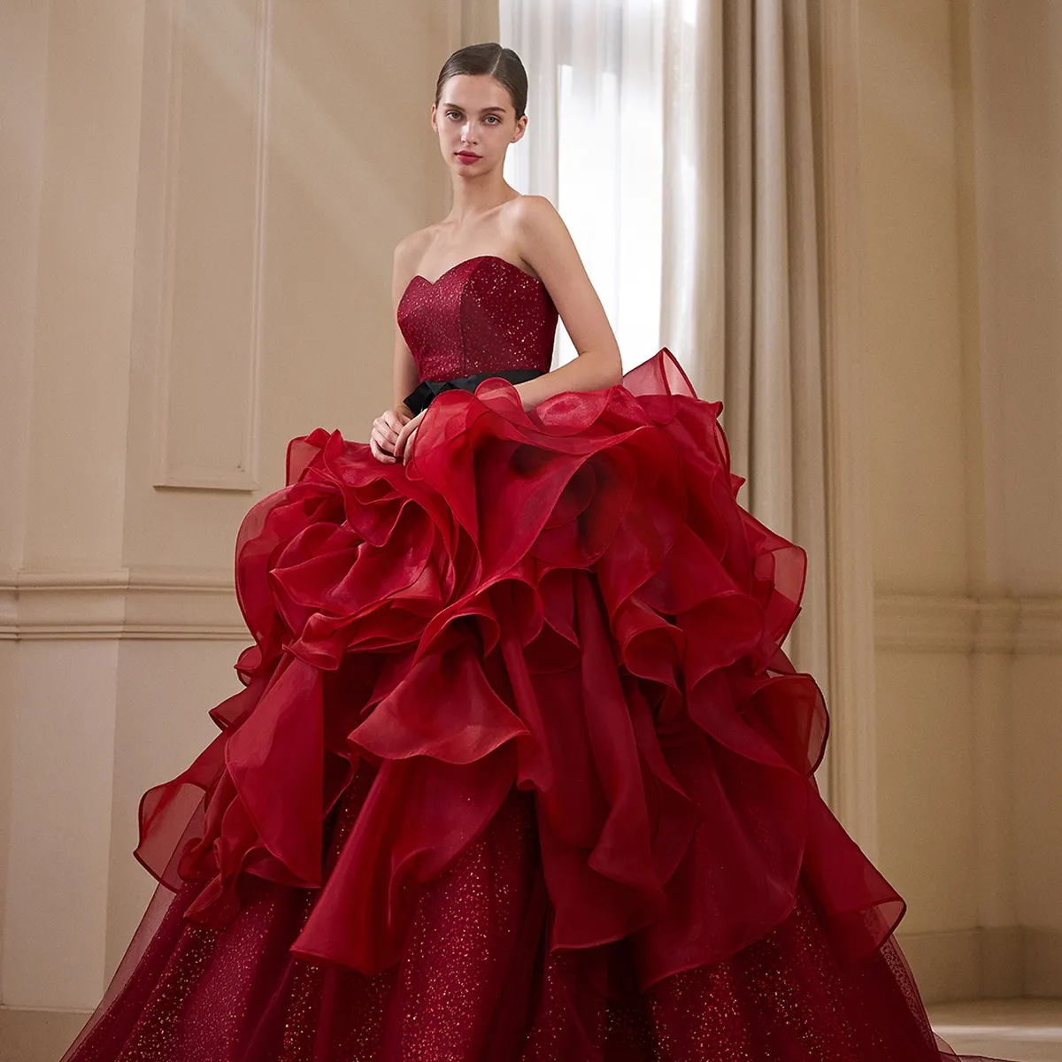 IENA エクストラファインメリノティアードドレス　赤　定価33000円 03de7a76-3c96-4174-8963-