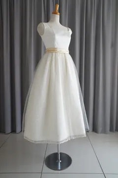 Italian satin & dotted lace midi dress