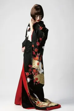 紅白梅に鶴