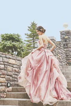 ピンクベージュホワイトティアードビスチェプリンセスライン