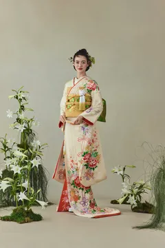  薄香色 花籠吉祥文 薄香色 花籠吉祥文