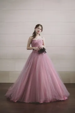 ♡ ピンク ティアード ウェディングドレス ピンク ティアードチュールドレス【S～3XLサイズ】 (ウェディング