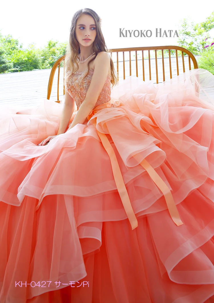 キヨコハタ KIYOKO HATAウエディングドレス 15号 KH-0427 salmon pink｜KIYOKO HATA(キヨコハタ)のウェディングドレス
