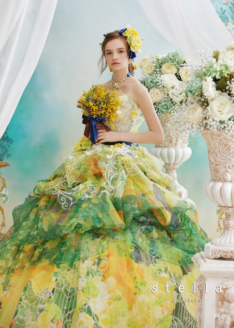 stella de libero ステラデリベロカラードレスグリーンベロア