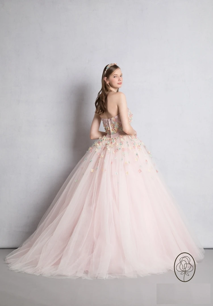 ♡ ピンク ティアード ウェディングドレス ピンク ティアードチュールドレス【S～3XLサイズ