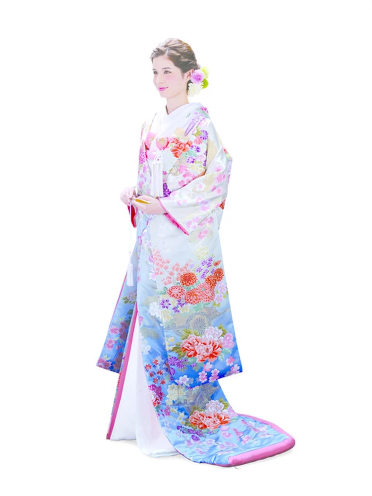 白花色ぼかし 花車桜花文 ウェディングドレス