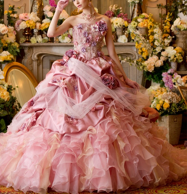 【りな】B1492★優しいピンク/ビジュー/アシンメトリー/ラテンドレス PI132 | ウェディングドレス