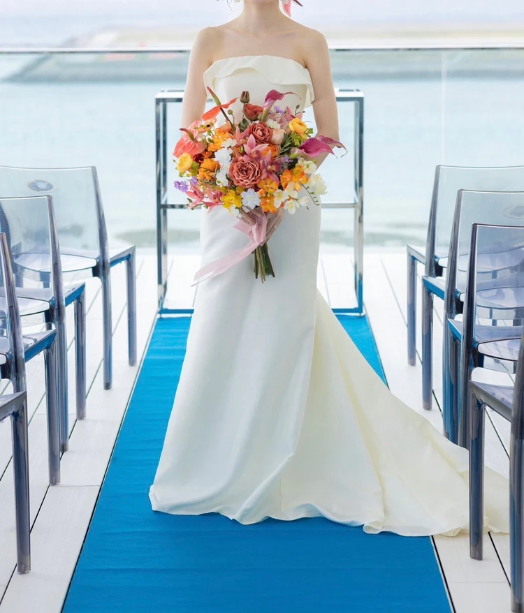 赤いフリル付きマーメイドドレス モードカラー:赤サテンマーメイドドレス | Miharu shop美晴ドレスショップ