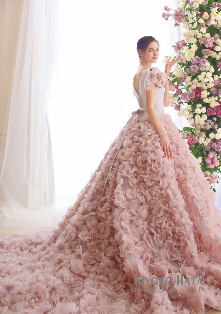 ドレス　結婚式　MARIKO KOHGA　ピンク　レース KIYOKO HATA×marry リボンドレス KH-0028 【結婚式 カラードレス
