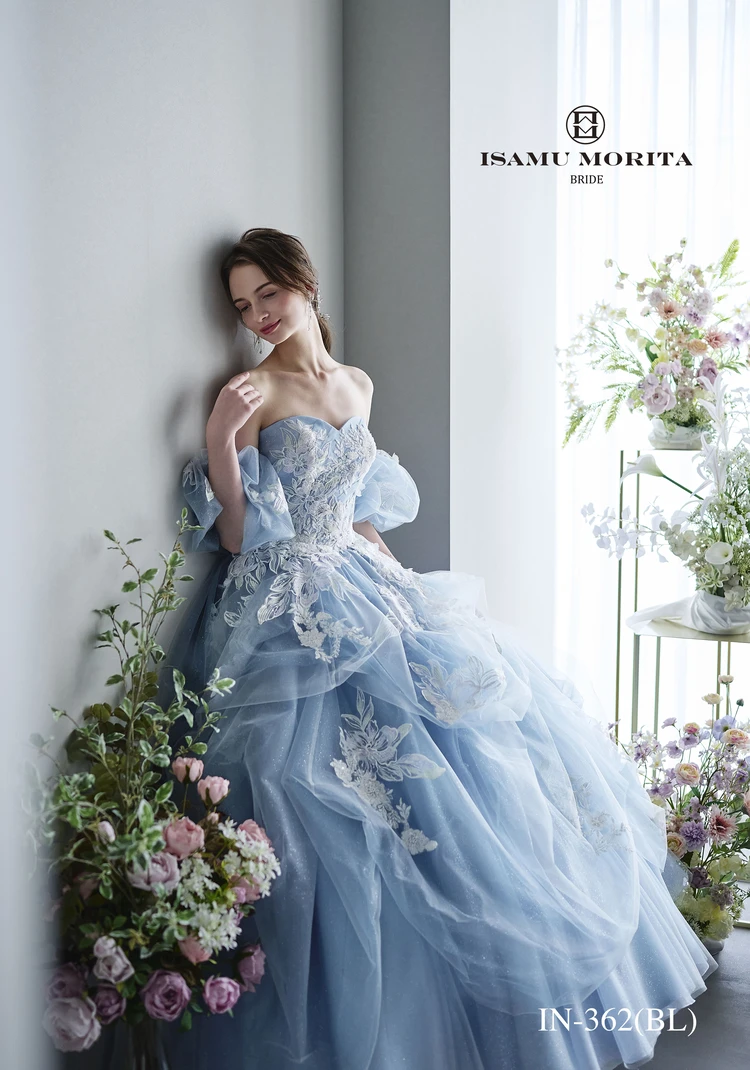 【美品/定価30万円】ISAMU MORITA ウェディングドレス IN-362(BL)｜ISAMU MORITA BRIDE(イサムモリタブライド)のウェディング