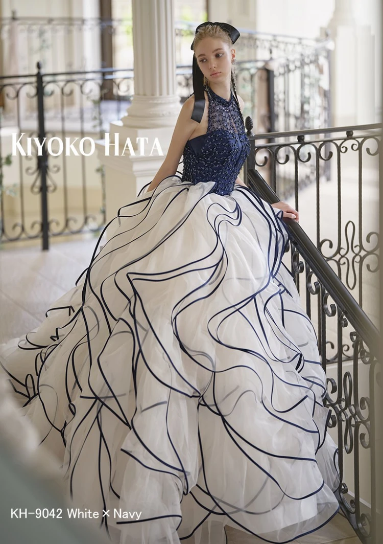 KH-9042 White×Navy｜KIYOKO HATA(キヨコハタ)のウェディングドレス
