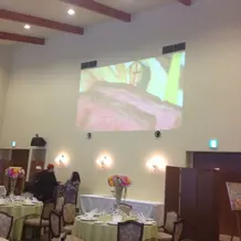 後ろの壁に映し出す大きな映像