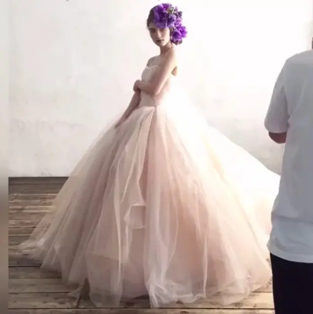ウェディングドレス　クリーム色　チュール　パニエ付き　ハートカット　前撮り　結婚 Lace Ladies（レースレディース） ドレス チュールトップス・パニエ