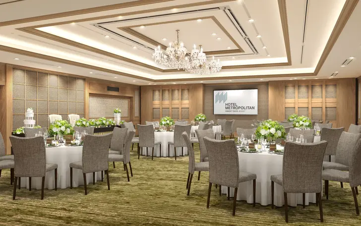 水辺・大地・庭園（苔庭＆石庭）をテーマにしたデザイン／
ご招待客人数に合わせて異なる4つの披露宴会場をご案内いたします