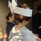 白無垢、地毛で日本髪角隠し