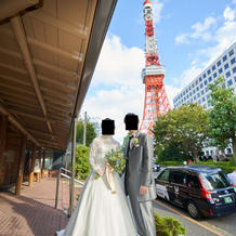東京タワーをバックに記念撮影できます