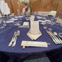 テーブルクロスは紺でしまっていました