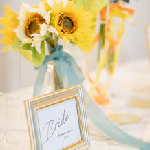 受付には前撮りで使ったブーケを